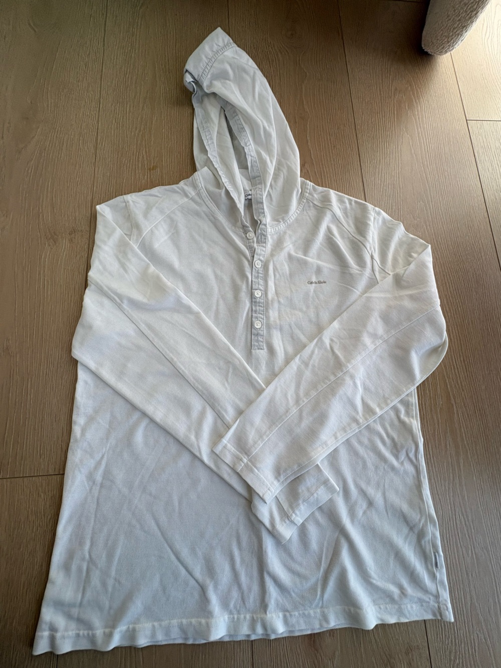Calvin Klein White Long-Sleeve Hooded Henley Shirt